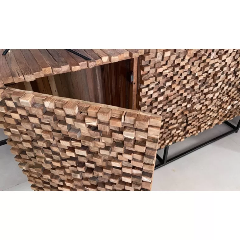 Bahut / Buffet 2 portes 3 tiroirs en relief en teck massif recyclé - Orlando 145cm<Meubles Moss Outlet