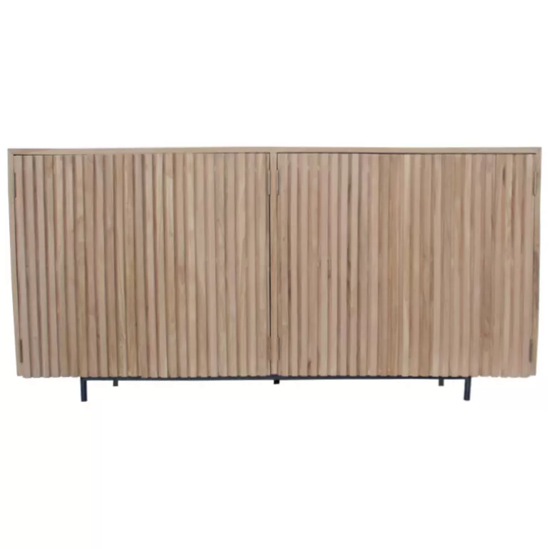 Bahut / Buffet 4 portes en bois de teck lignes verticales - Cordova 160cm<Meubles Moss Cheap