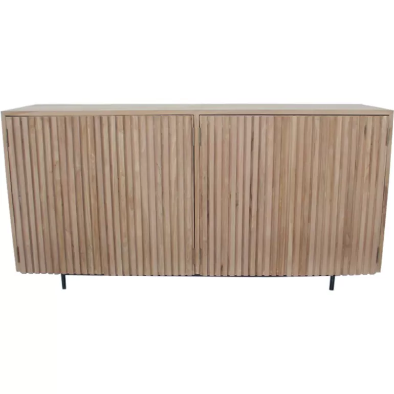 Bahut / Buffet 4 portes en bois de teck lignes verticales - Cordova 160cm<Meubles Moss Cheap