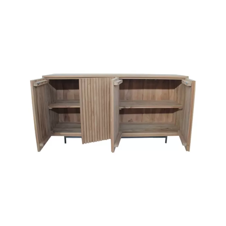 Bahut / Buffet 4 portes en bois de teck lignes verticales - Cordova 160cm<Meubles Moss Cheap