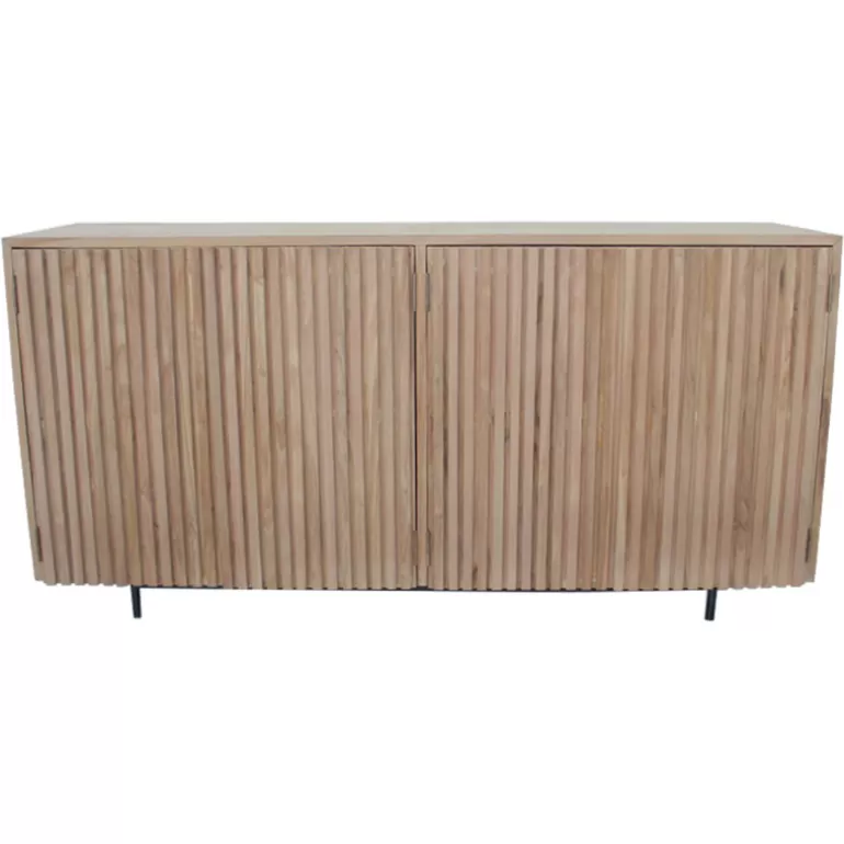 Bahut / Buffet 4 portes en bois de teck lignes verticales - Cordova 160cm<Meubles Moss Cheap
