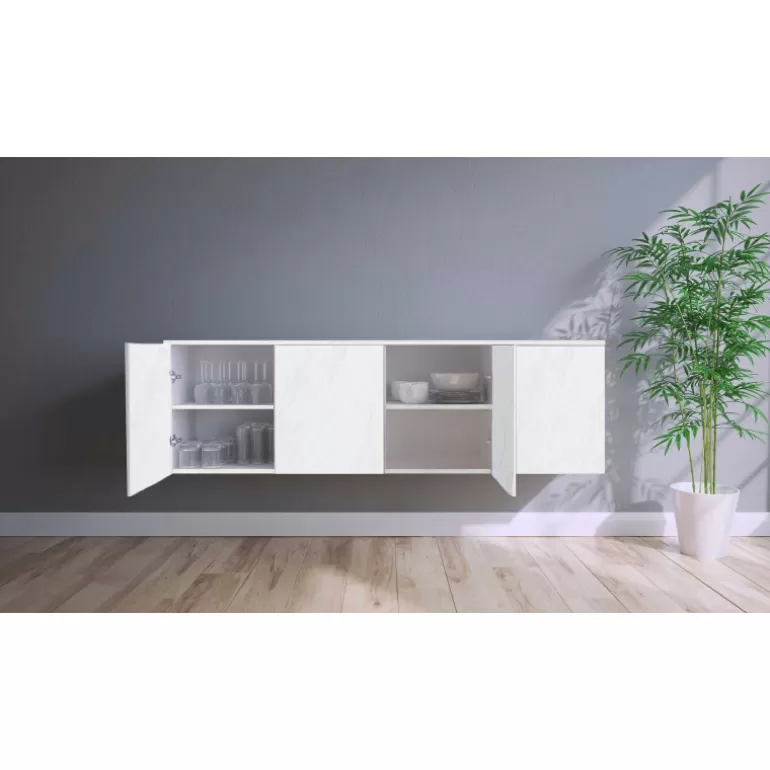 Bahut suspendu 4 portes design effet marbre - Halifax 180cm<Meubles Moss Flash Sale