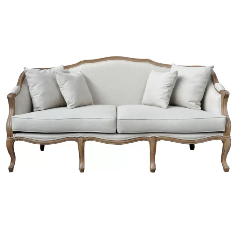 Banquette 3 places tissu style Louis XV couleur lin - Carlita<Meubles Moss Store
