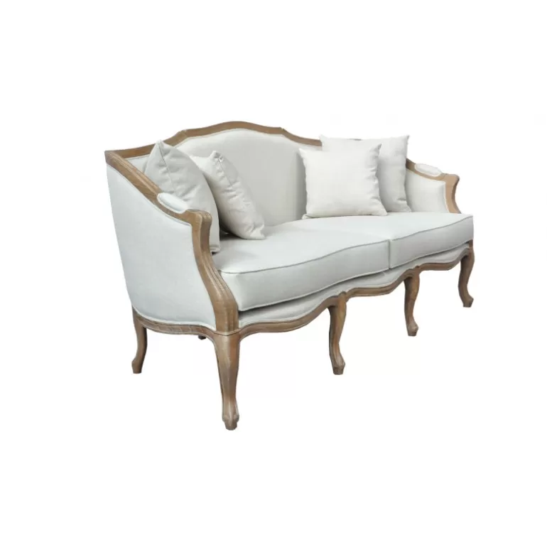Banquette 3 places tissu style Louis XV couleur lin - Carlita<Meubles Moss Store