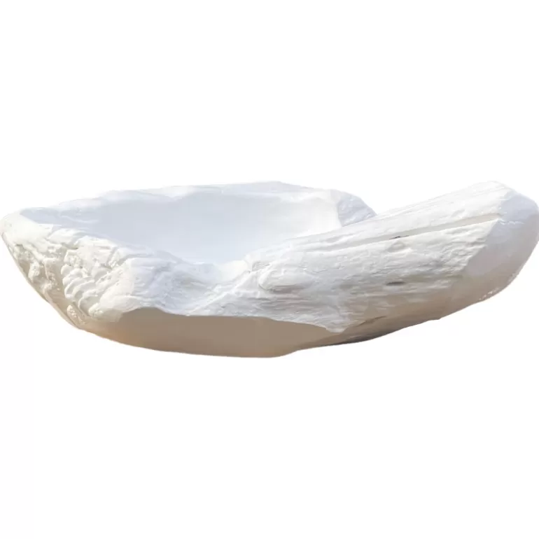 Bol décoratif / Vide poche en bois de teck massif Diamètre 50 cm blanc - Eros<Meubles Moss Online