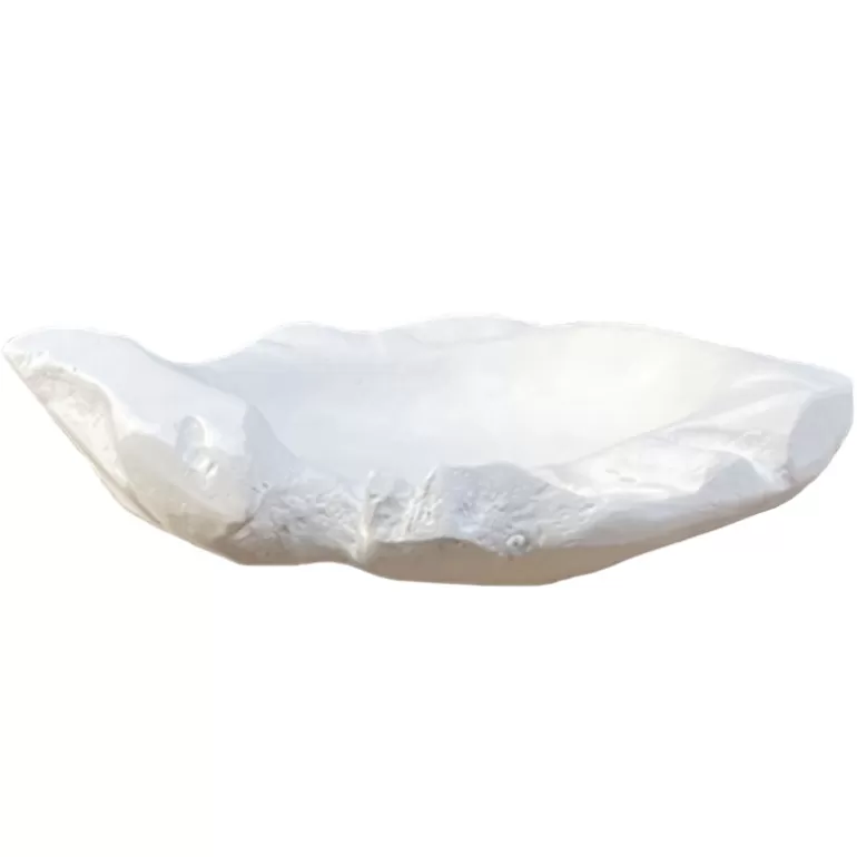 Bol décoratif / Vide poche en bois de teck massif Diamètre 50 cm blanc - Eros<Meubles Moss Online