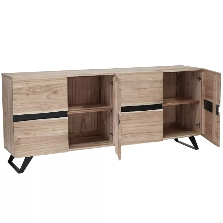 Buffet / Bahut 4 portes bois et pieds métal - Palerme 198cm<Meubles Moss Discount