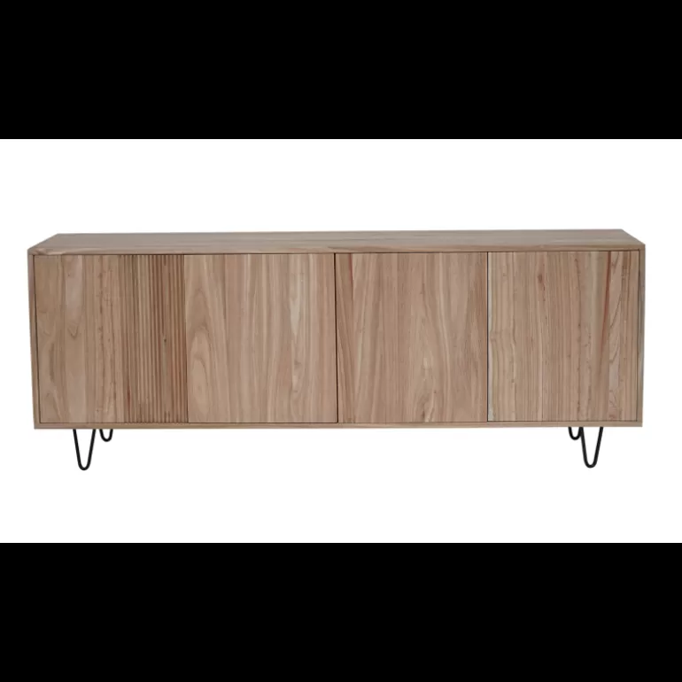 Buffet / bahut 4 portes bois strié pied métal noir 200 cm - Selonga<Meubles Moss Fashion