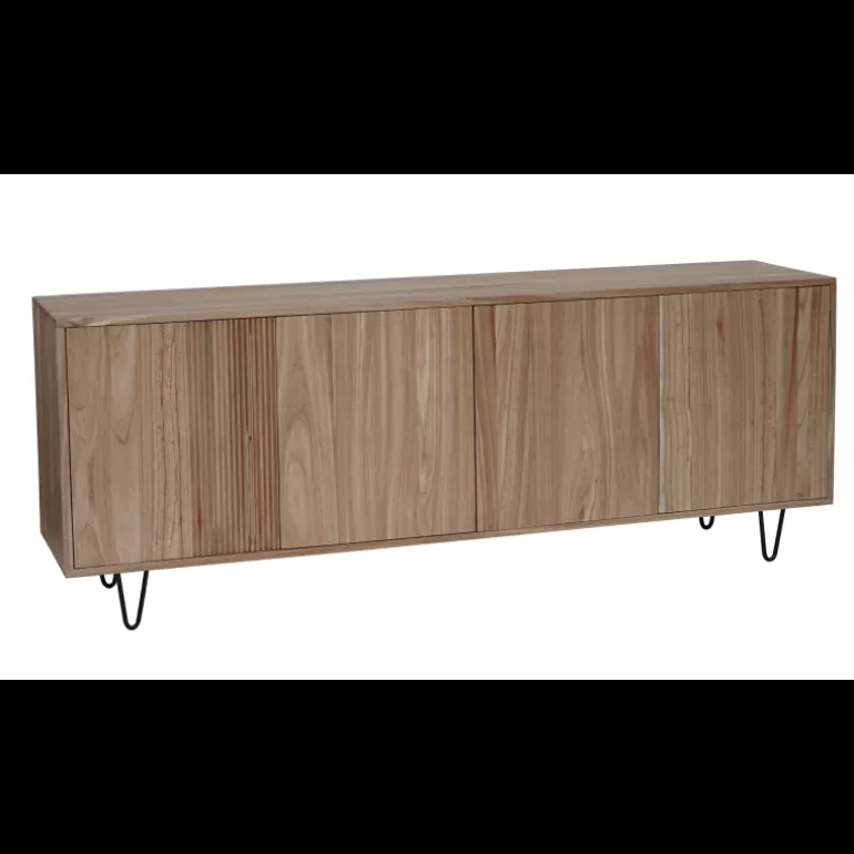 Buffet / bahut 4 portes bois strié pied métal noir 200 cm - Selonga<Meubles Moss Fashion