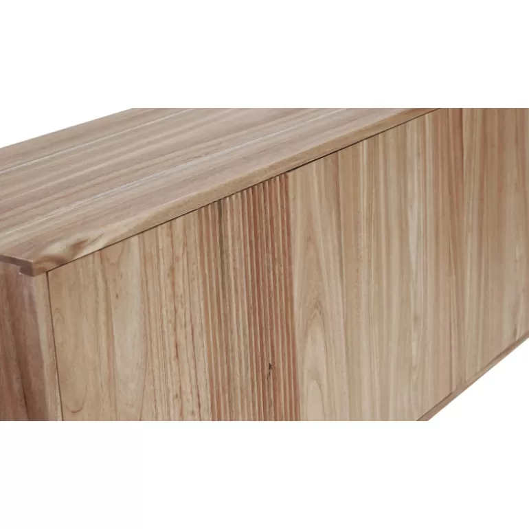 Buffet / bahut 4 portes bois strié pied métal noir 200 cm - Selonga<Meubles Moss Fashion
