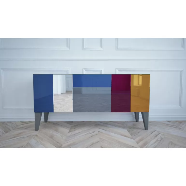 Buffet / Bahut 3 portes miroirs multicolores - Mona 184cm<Meubles Moss Shop