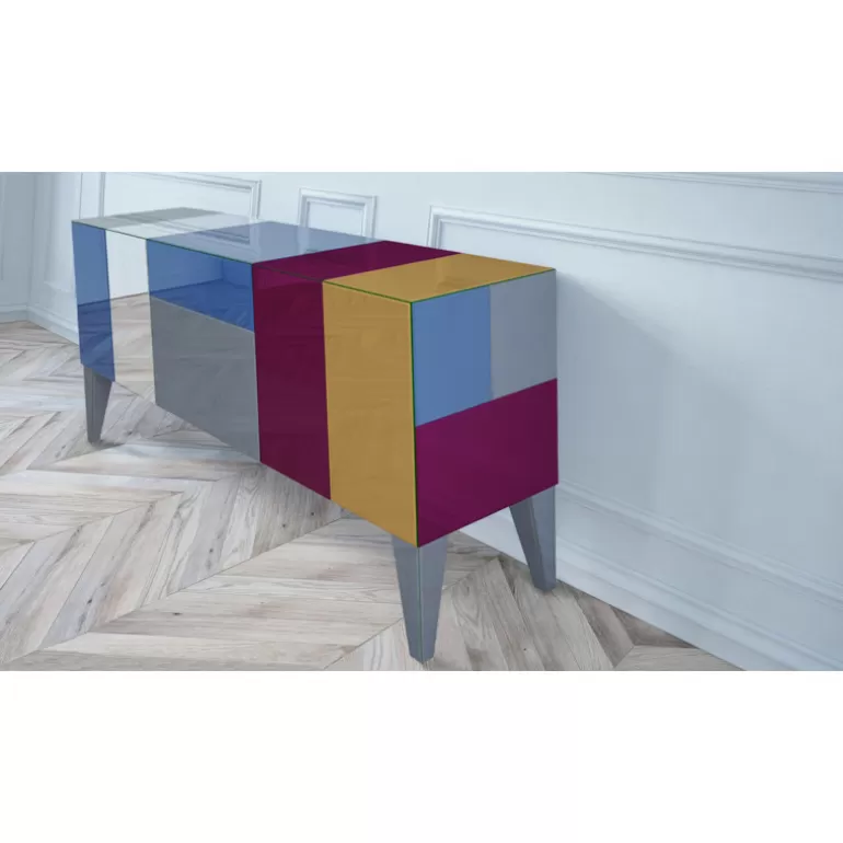Buffet / Bahut 3 portes miroirs multicolores - Mona 184cm<Meubles Moss Shop