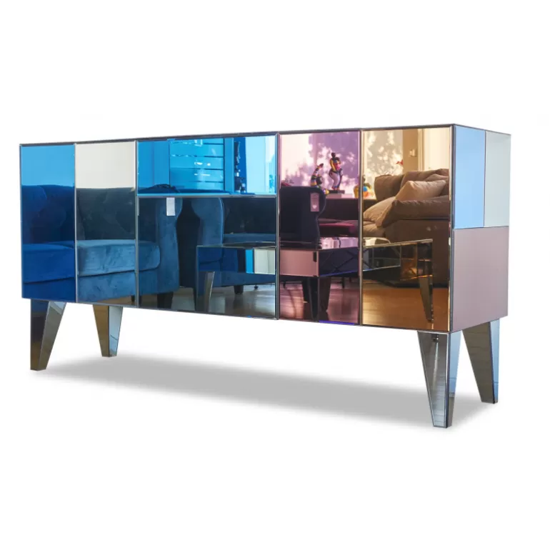 Buffet / Bahut 3 portes miroirs multicolores - Mona 184cm<Meubles Moss Shop