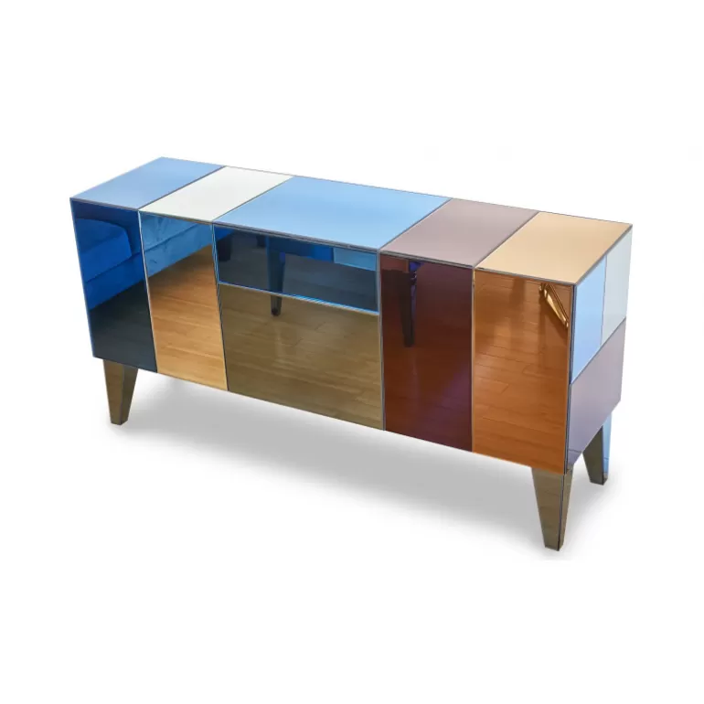 Buffet / Bahut 3 portes miroirs multicolores - Mona 184cm<Meubles Moss Shop
