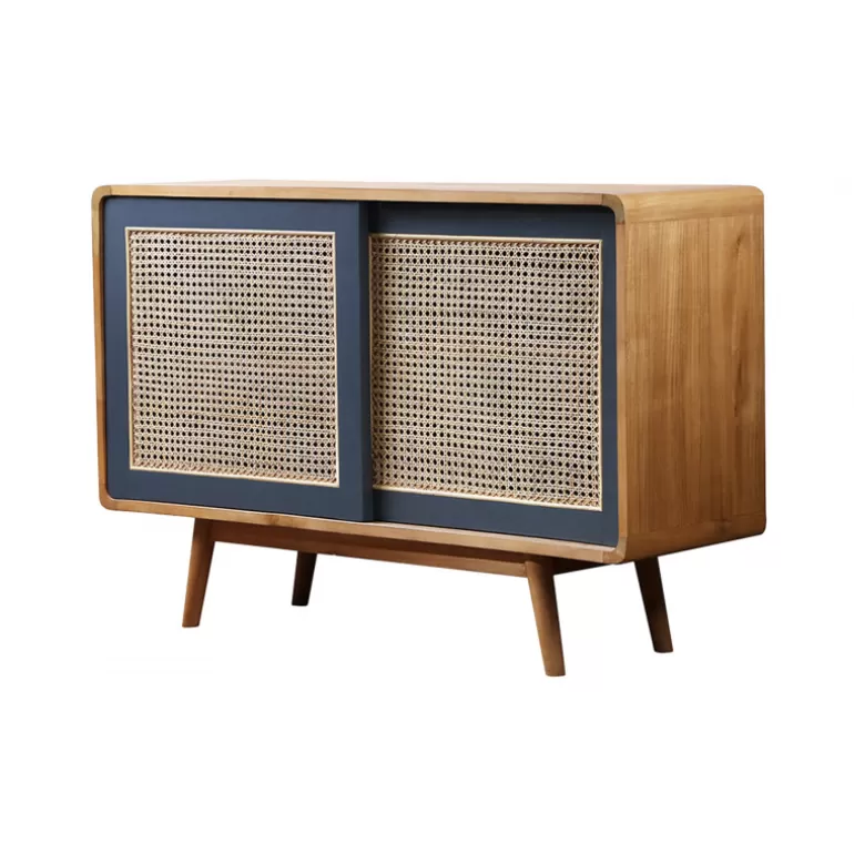 Buffet / Bahut 2 portes style rétro cannage en bois et rotin - Kananta 120cm<Meubles Moss Discount