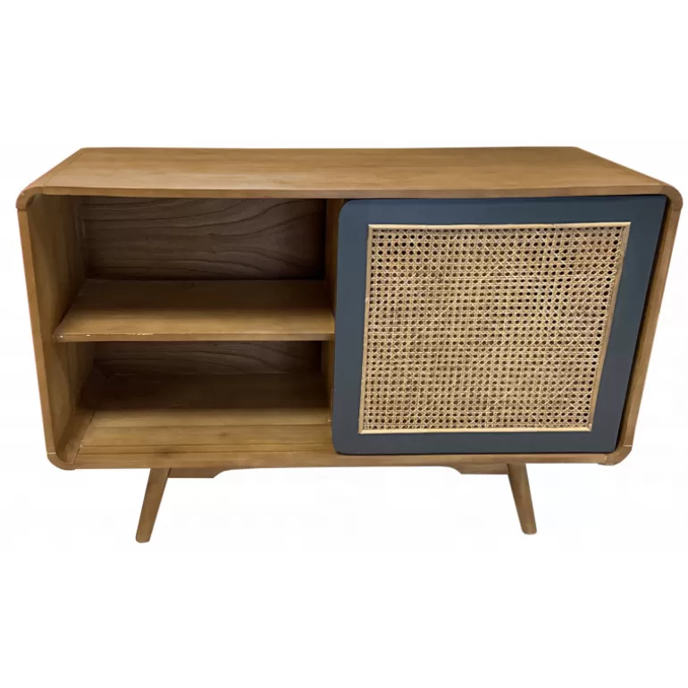 Buffet / Bahut 2 portes style rétro cannage en bois et rotin - Kananta 120cm<Meubles Moss Discount