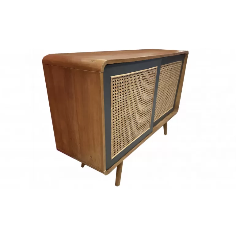Buffet / Bahut 2 portes style rétro cannage en bois et rotin - Kananta 120cm<Meubles Moss Discount