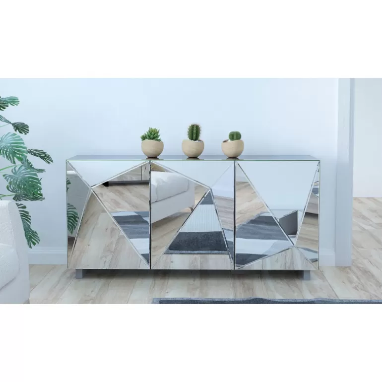 Buffet / Bahut miroir 3 portes design - Kirby 153cm<Meubles Moss Fashion