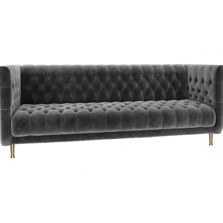 Canapé 3 places capitonné en velours style rétro - Armand<Meubles Moss New