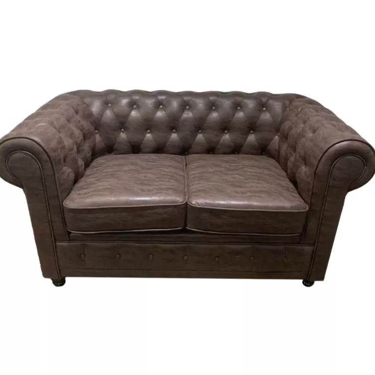 Canapé Chesterfield vintage 2 places aspect vieilli - Liverpool<Meubles Moss Sale