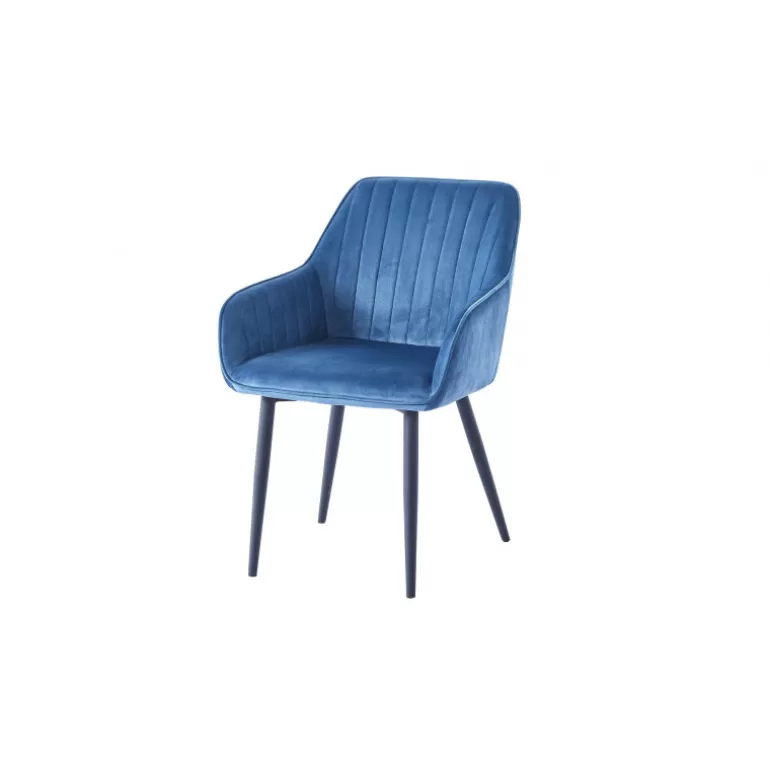 Chaise avec accoudoirs en velours et pieds en métal noir - Candice<Meubles Moss Outlet