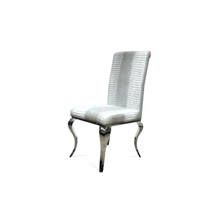 Chaise baroque en simili imitation croco et pieds chromés - Carmela<Meubles Moss Hot
