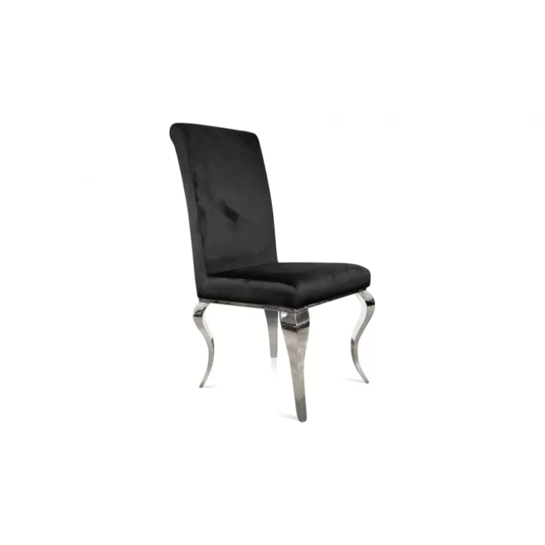 Chaise baroque en velours et pieds chromés - Carmela<Meubles Moss Best Sale