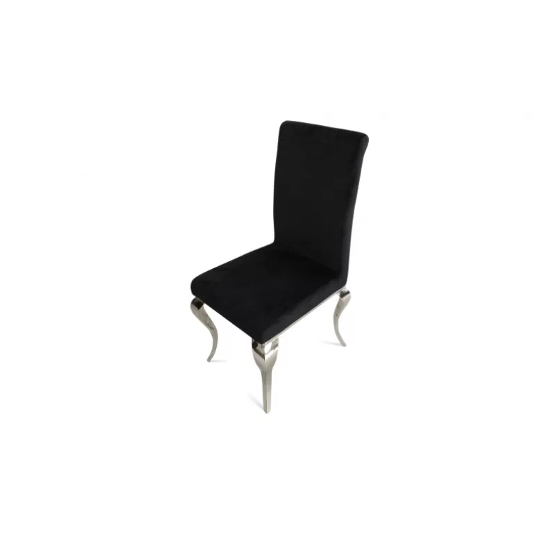 Chaise baroque en velours et pieds chromés - Carmela<Meubles Moss Best Sale