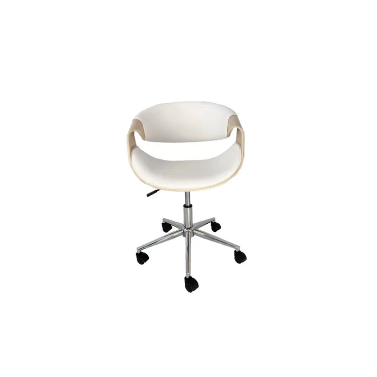 Chaise de bureau à roulettes blanc et bois clair - Wayne 3<Meubles Moss Fashion