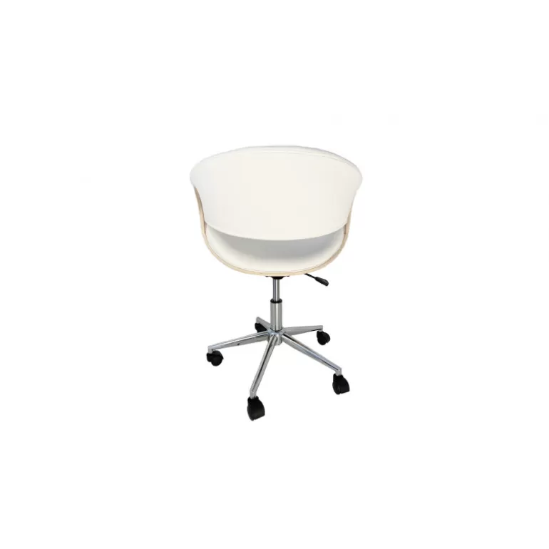 Chaise de bureau à roulettes blanc et bois clair - Wayne 3<Meubles Moss Fashion
