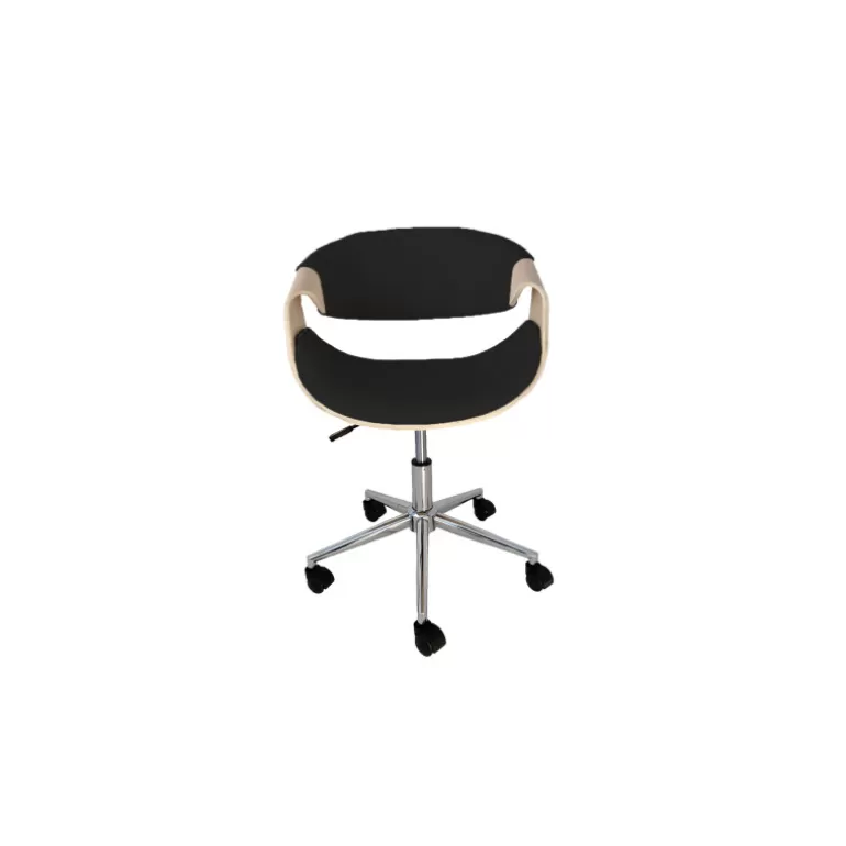 Chaise de bureau à roulettes noir et bois clair - Wayne 2<Meubles Moss Hot