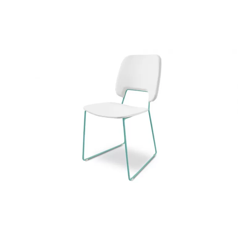 Chaise design simili blanc pied métal coloré - Wainaku<Meubles Moss New