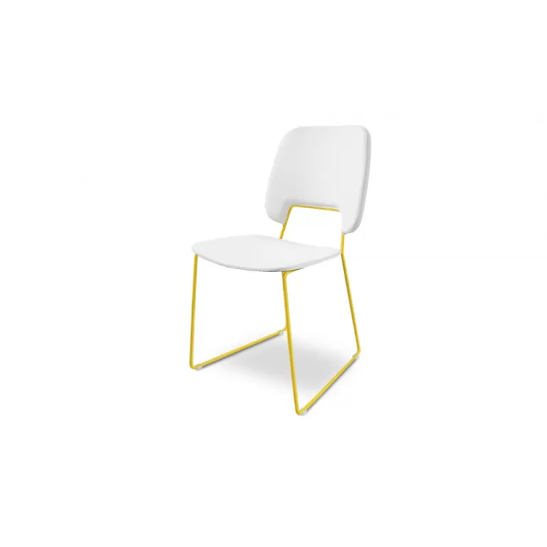 Chaise design simili blanc pied métal coloré - Wainaku<Meubles Moss Discount