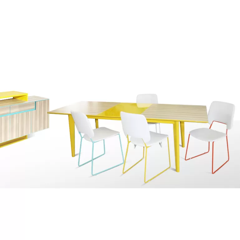 Chaise design simili blanc pied métal coloré - Wainaku<Meubles Moss Hot