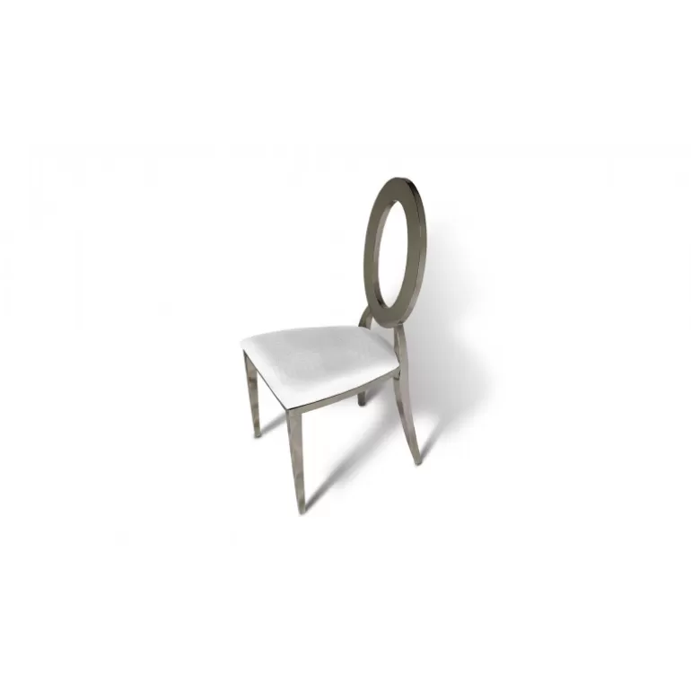 Chaise médaillon en simili dossier et pieds chromes - Myrabella<Meubles Moss New