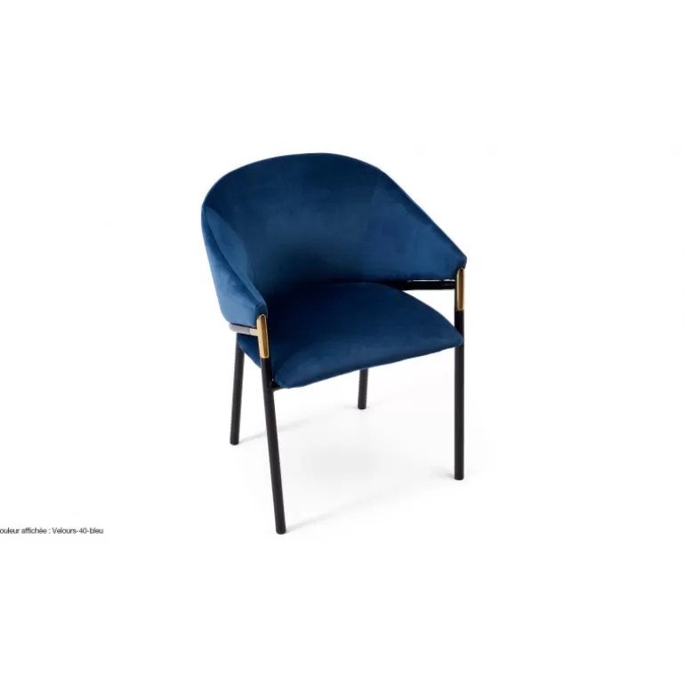 Chaise rétro à accoudoirs et haut dossier en velours - Maryse<Meubles Moss Cheap
