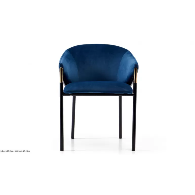 Chaise rétro à accoudoirs et haut dossier en velours - Maryse<Meubles Moss Cheap