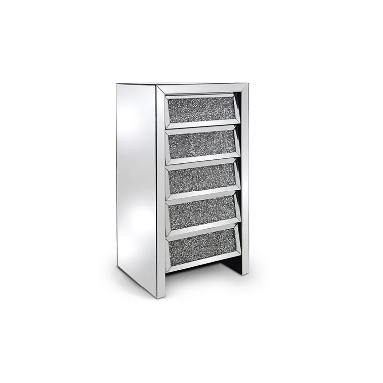 Chiffonnier 5 tiroirs miroir et strass - Manihi H121<Meubles Moss Hot