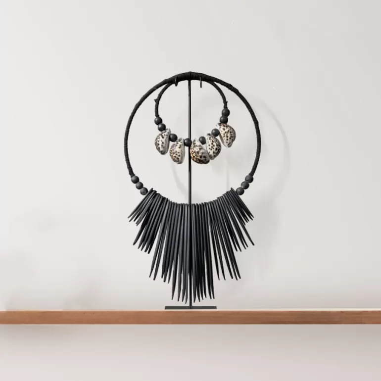 Collier décoratif papou tribal noir bois et coquillages - Kizomba<Meubles Moss Shop