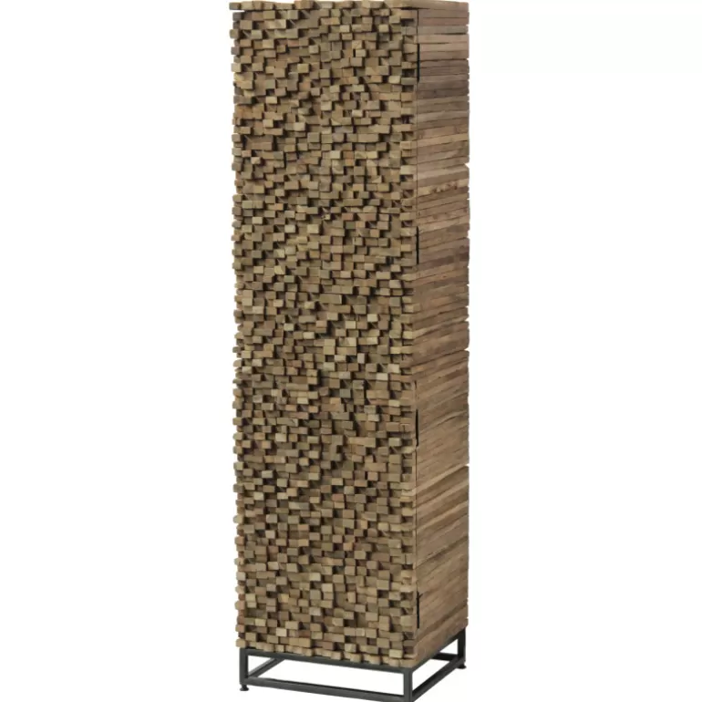 Colonne de rangement 4 portes 1 tiroir en relief et teck massif recyclé - Orlando H180<Meubles Moss New