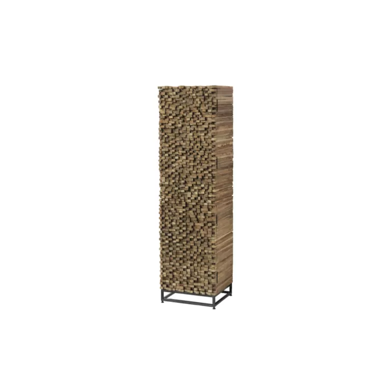 Colonne de rangement 4 portes 1 tiroir en relief et teck massif recyclé - Orlando H180<Meubles Moss New