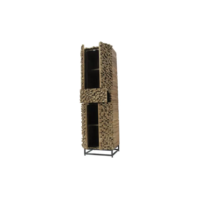 Colonne de rangement 4 portes 1 tiroir en relief et teck massif recyclé - Orlando H180<Meubles Moss New