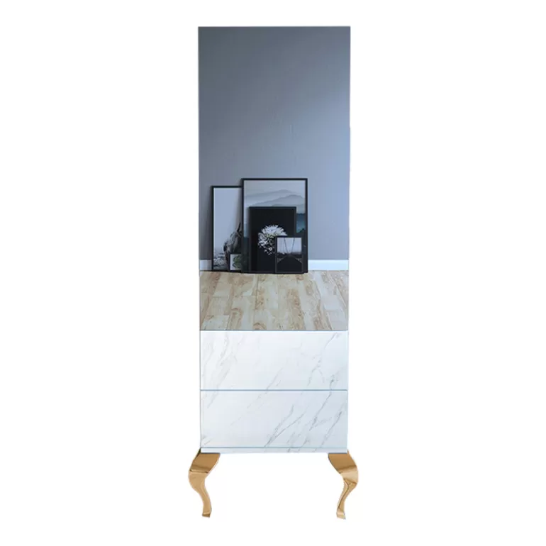 Colonne de rangement effet marbre baroque moderne pieds dorés - Betty DOREE<Meubles Moss Fashion