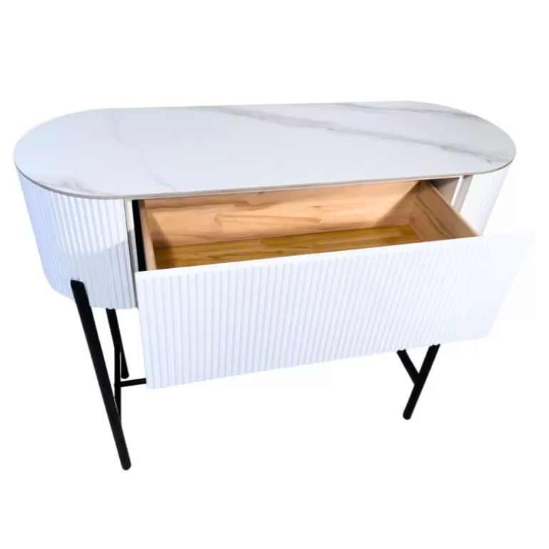 Console Aubrey Blanche– Design Blanc avec Plateau Effet Marbre et Pieds Métalliques<Meubles Moss Best Sale