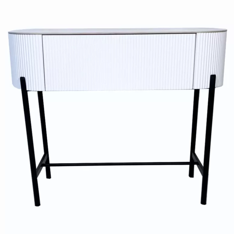 Console Aubrey Blanche– Design Blanc avec Plateau Effet Marbre et Pieds Métalliques<Meubles Moss Best Sale