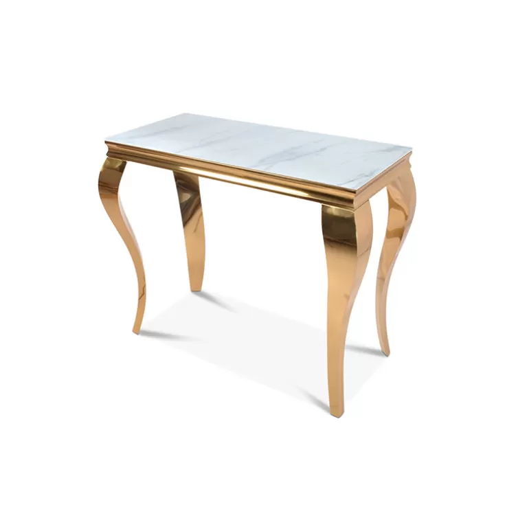 Console baroque rectangulaire dorée effet marbre moderne - Betty Dorée 112cm<Meubles Moss Fashion