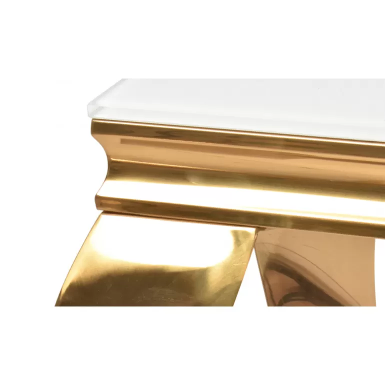Console baroque rectangulaire dorée effet marbre moderne - Betty Dorée 112cm<Meubles Moss Fashion