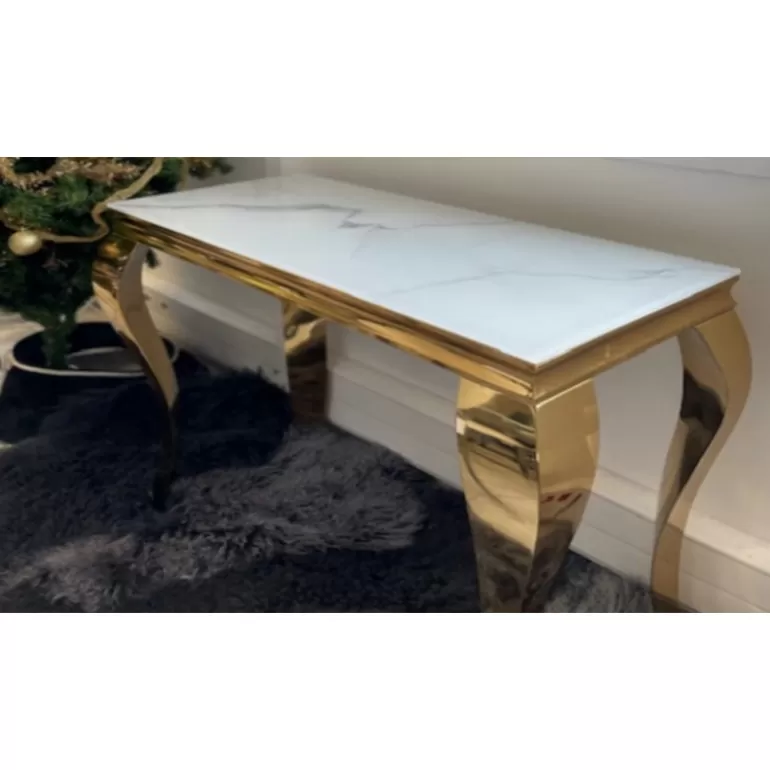 Console baroque rectangulaire dorée effet marbre moderne - Betty Dorée 112cm<Meubles Moss Fashion