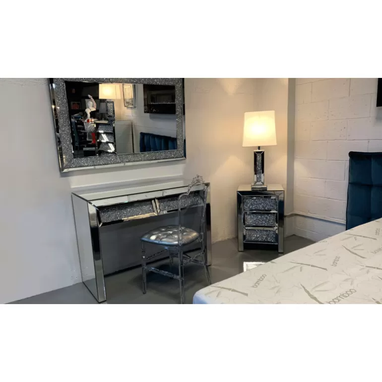 Console coiffeuse 2 tiroirs miroir et strass - Manihi 110cm<Meubles Moss Discount