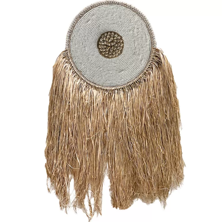 Décoration murale bohème raphia et coquillages Diamètre 50 cm - Soka Blanc<Meubles Moss Outlet